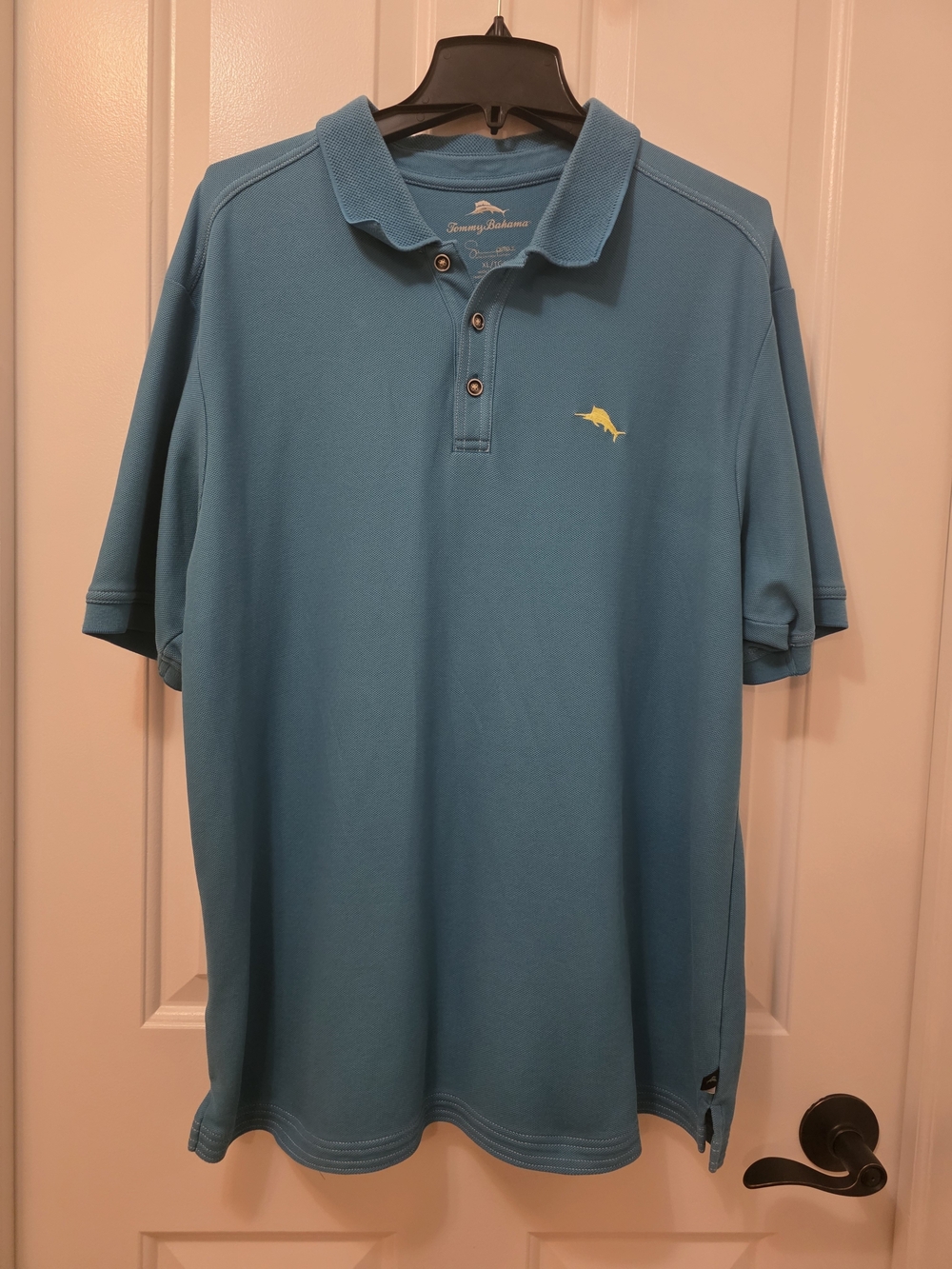 Tommy Bahama Teal Blue Polo with Yellow Marlin Embroidery
